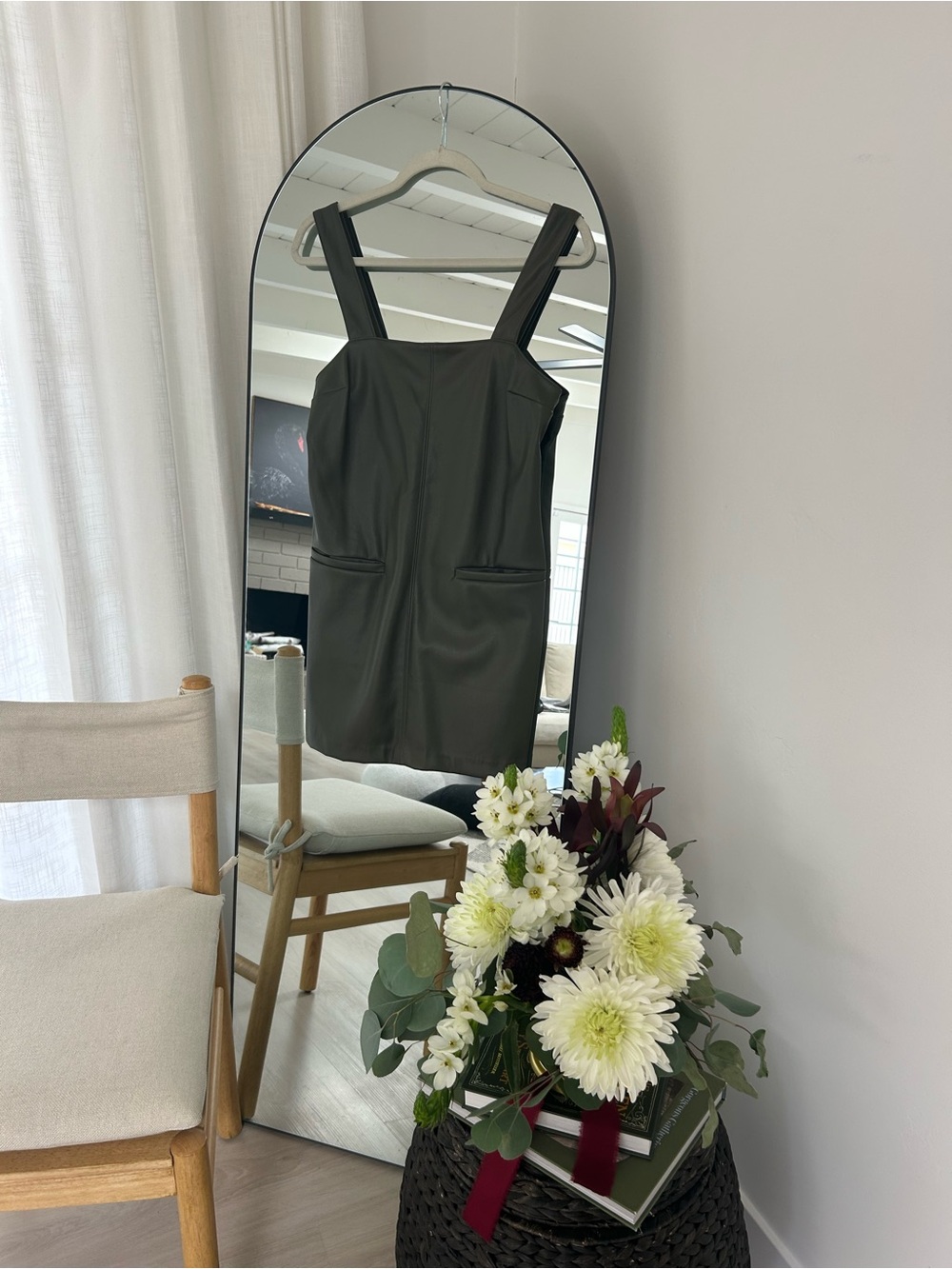 Abercrombie & Fitch Olive Faux Leather Mini Dress | Wide Strap | XS Petite
